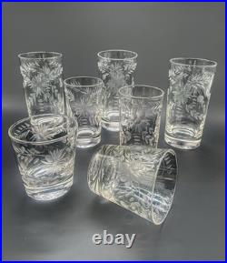 Rare 32 Piece Set Vintage Federal Glass Floral Etched Barware Service for 8