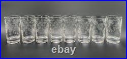 Rare 32 Piece Set Vintage Federal Glass Floral Etched Barware Service for 8