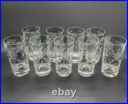 Rare 32 Piece Set Vintage Federal Glass Floral Etched Barware Service for 8