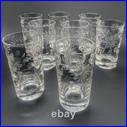Rare 32 Piece Set Vintage Federal Glass Floral Etched Barware Service for 8