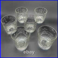 Rare 32 Piece Set Vintage Federal Glass Floral Etched Barware Service for 8