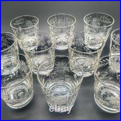 Rare 32 Piece Set Vintage Federal Glass Floral Etched Barware Service for 8