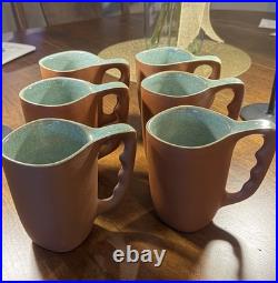 Rare 6 Glidden Pottery Mugs 202 Red Matte Teal Speckled Mid-Century Modern
