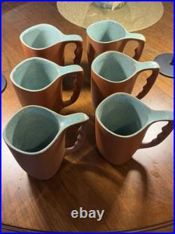 Rare 6 Glidden Pottery Mugs 202 Red Matte Teal Speckled Mid-Century Modern