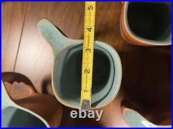 Rare 6 Glidden Pottery Mugs 202 Red Matte Teal Speckled Mid-Century Modern