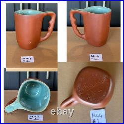 Rare 6 Glidden Pottery Mugs 202 Red Matte Teal Speckled Mid-Century Modern