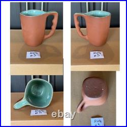 Rare 6 Glidden Pottery Mugs 202 Red Matte Teal Speckled Mid-Century Modern