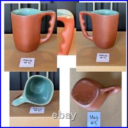 Rare 6 Glidden Pottery Mugs 202 Red Matte Teal Speckled Mid-Century Modern Rare 6 Glidden Pottery Mugs 202 Red Matte Teal Speckled Mid-Century Modern