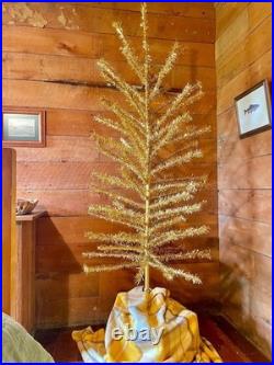 Rare 6' Gold aluminum midcentury modern Christmas tree stainless tinsel Xmas
