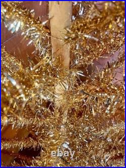 Rare 6' Gold aluminum midcentury modern Christmas tree stainless tinsel Xmas