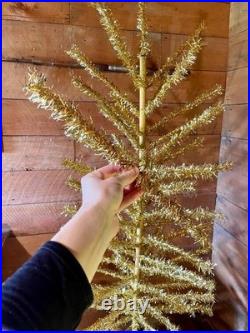 Rare 6' Gold aluminum midcentury modern Christmas tree stainless tinsel Xmas