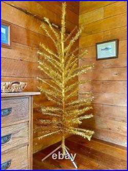 Rare 6' Gold aluminum midcentury modern Christmas tree stainless tinsel Xmas