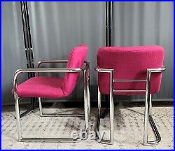 Rare Art Deco Mid Century Modern Postmodern Chair Tubular Metal Chrome & Wool