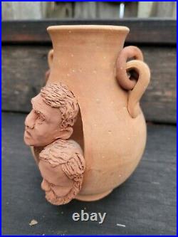 Rare Art Studio Pottery Teracotta Face Pottery Vase 6.5