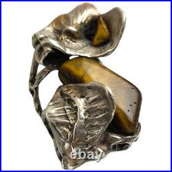 Rare BRUTALIST MID CENTURY MODERN STERLING SILVER TIGERS EYE RING SZ7.75 Rare BRUTALIST MID CENTURY MODERN STERLING SILVER TIGERS EYE RING SZ7.75