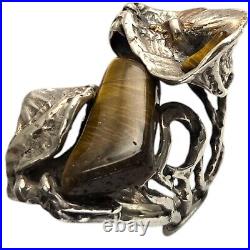 Rare BRUTALIST MID CENTURY MODERN STERLING SILVER TIGERS EYE RING SZ7.75 Rare BRUTALIST MID CENTURY MODERN STERLING SILVER TIGERS EYE RING SZ7.75