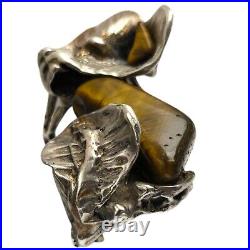 Rare BRUTALIST MID CENTURY MODERN STERLING SILVER TIGERS EYE RING SZ7.75 Rare BRUTALIST MID CENTURY MODERN STERLING SILVER TIGERS EYE RING SZ7.75