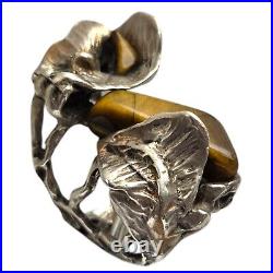 Rare BRUTALIST MID CENTURY MODERN STERLING SILVER TIGERS EYE RING SZ7.75 Rare BRUTALIST MID CENTURY MODERN STERLING SILVER TIGERS EYE RING SZ7.75