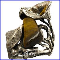 Rare BRUTALIST MID CENTURY MODERN STERLING SILVER TIGERS EYE RING SZ7.75 Rare BRUTALIST MID CENTURY MODERN STERLING SILVER TIGERS EYE RING SZ7.75