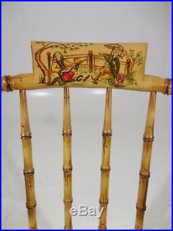 Rare Baker Furniture Faux Bamboo Chair Hand Painted Accents Mid Century Modern