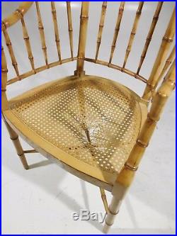 Rare Baker Furniture Faux Bamboo Chair Hand Painted Accents Mid Century Modern