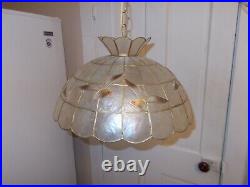 Rare Bird Mid Century Modern Capiz Shell 15 Swag Light Fixture Sea Gull Pattern