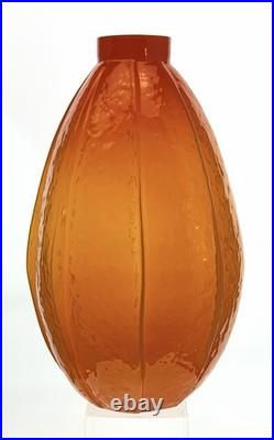 Rare Blenko Handmade Glass 6002-P Variation Pleated Vase in Paw Paw Signed