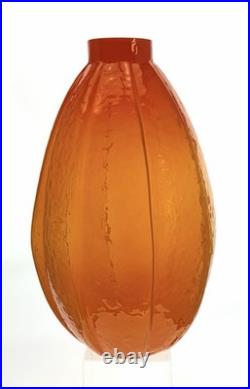 Rare Blenko Handmade Glass 6002-P Variation Pleated Vase in Paw Paw Signed