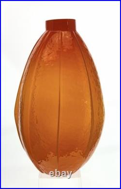 Rare Blenko Handmade Glass 6002-P Variation Pleated Vase in Paw Paw Signed