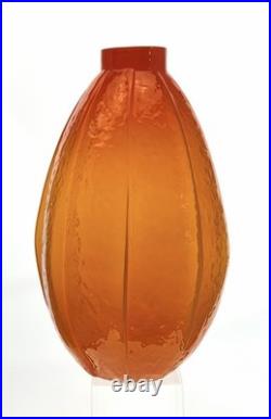 Rare Blenko Handmade Glass 6002-P Variation Pleated Vase in Paw Paw Signed