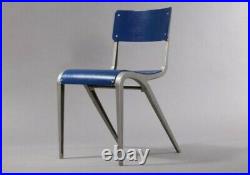 Rare Blue Industrial Vintage Mid-Century Modern Chairs by James Leonard, 1949