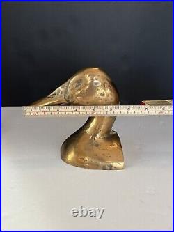 Rare Brass withHammering Duck Head Mallard Bookends Vintage Mid Century Modern MCM