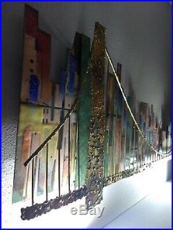 Rare CURTIS JERE Signed 1966 Mid Century Metal Wall Art CITY SCAPE Golden Gate