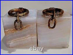 Rare C. C Jere Onyx Gilded Steel Chain Bookends Signed Mid Century modern