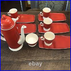 Rare Carlton Ware Mid Century Modern Tea and Snack Tray Set 12 Piece Red England