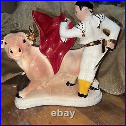 Rare Ceramic figure Matador & Bull fighting TV lamp1950s 12 X 6 base 12 high