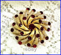 Rare Crown Trifari Brooch Red Rhinestone Jeweled Embers Mid Century Modern EUC