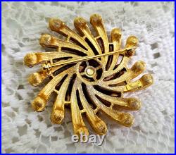 Rare Crown Trifari Brooch Red Rhinestone Jeweled Embers Mid Century Modern EUC