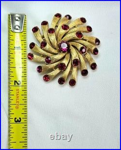 Rare Crown Trifari Brooch Red Rhinestone Jeweled Embers Mid Century Modern EUC