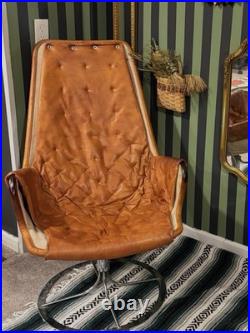 Rare DUX 1960's Bruno Mathsson Leather Jetson Swivel Chair Excellent Condition