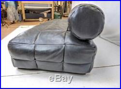 Rare De Sede Mid-Century Modern Tufted Black Leather Sofa with Belted Bolster Back