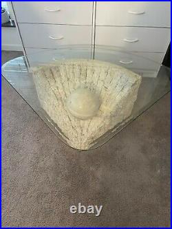 Rare Enrique Garcel Style Ball & Glass Top Carved Coffee Table MidCentury Modern