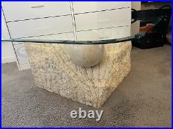 Rare Enrique Garcel Style Ball & Glass Top Carved Coffee Table MidCentury Modern