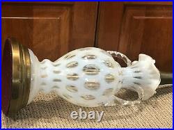 Rare Fenton Opalescent Coin Spot Glass 2 Clear Handles 11 Vase Lamp 19.5 Total