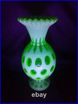 Rare Fenton Topaz Opalescent Coin Dot Large 10 Vase Uranium Vaseline Glass