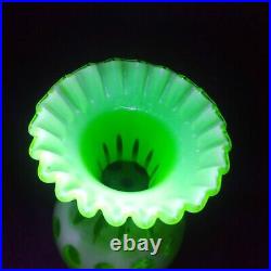 Rare Fenton Topaz Opalescent Coin Dot Large 10 Vase Uranium Vaseline Glass