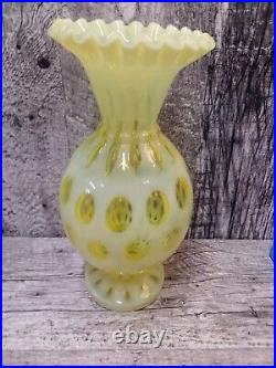 Rare Fenton Topaz Opalescent Coin Dot Large 10 Vase Uranium Vaseline Glass