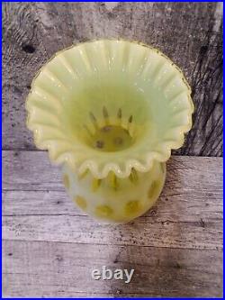 Rare Fenton Topaz Opalescent Coin Dot Large 10 Vase Uranium Vaseline Glass