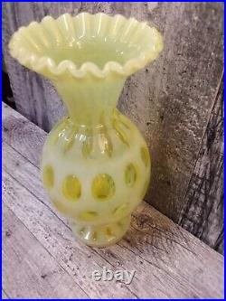 Rare Fenton Topaz Opalescent Coin Dot Large 10 Vase Uranium Vaseline Glass