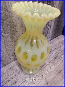 Rare Fenton Topaz Opalescent Coin Dot Large 10 Vase Uranium Vaseline Glass